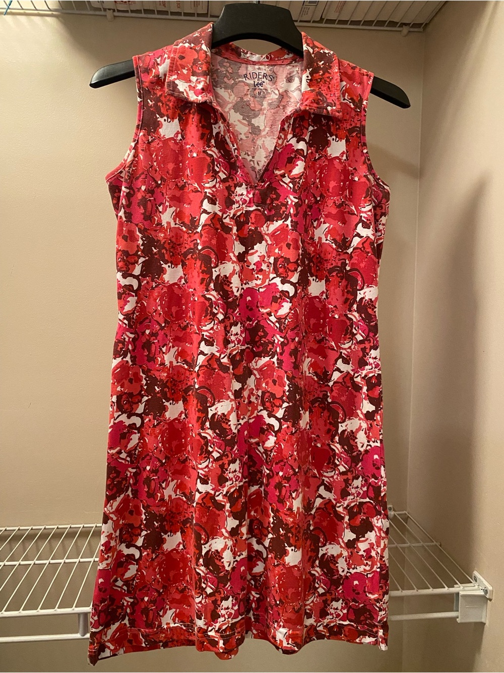 Riders by Lee Red Sleeveless Collared Floral Dress Size M